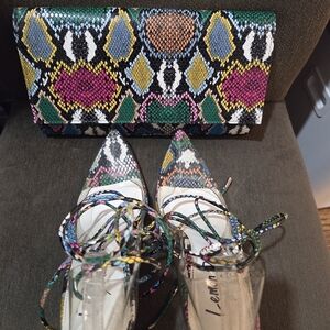 Colorful Snakeskin Clutch and Heels Set